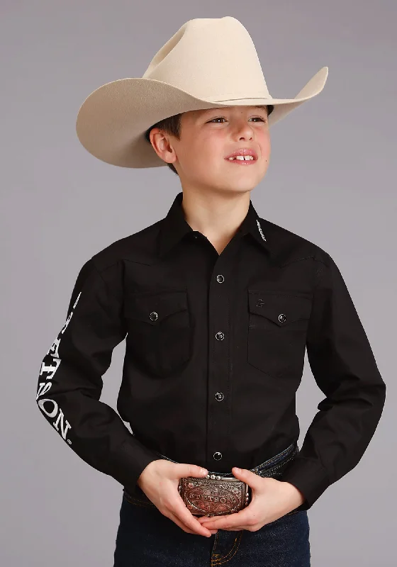 Cultural ShirtsStetson Boys Black 100% Cotton Logo Wear L/S Shirt