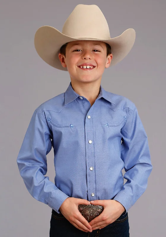 Travel ShirtsStetson Boys Blue 100% Cotton Pinpoint Oxford L/S Shirt