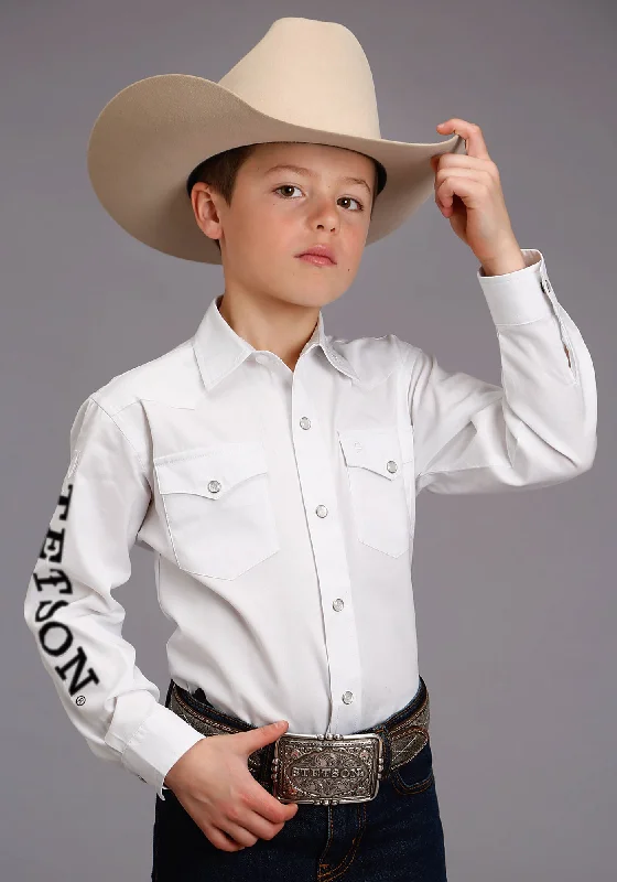 Cropped ShirtsStetson Boys White 100% Cotton Logo Wear L/S Shirt