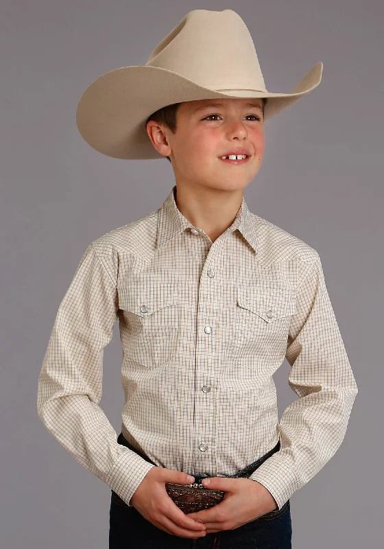 Oversized ShirtsStetson Check Boys Gold 100% Cotton Two Stripe L/S Shirt