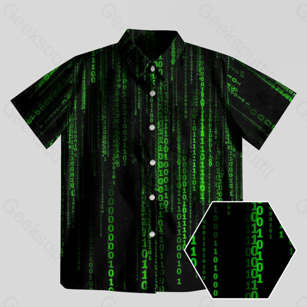 Tasseled ShirtsThe Matrix Black Green Design Art Button Up Pocket Shirt