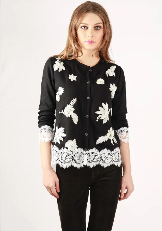 Cropped JacketsTheodora fine French lace,wool and cotton sweater