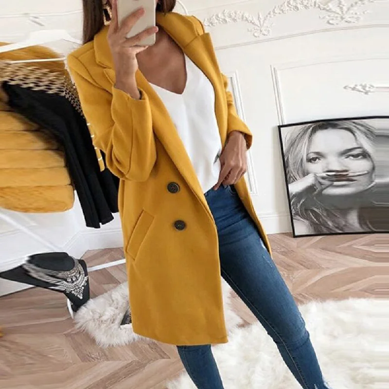 Ski JacketsWENYUJH 2019 New Arrival Women Wool Blend Coat Long Sleeve Turn-Down Collar Warm Autumn Winter Wool Women Jackets Plus Size 3XL