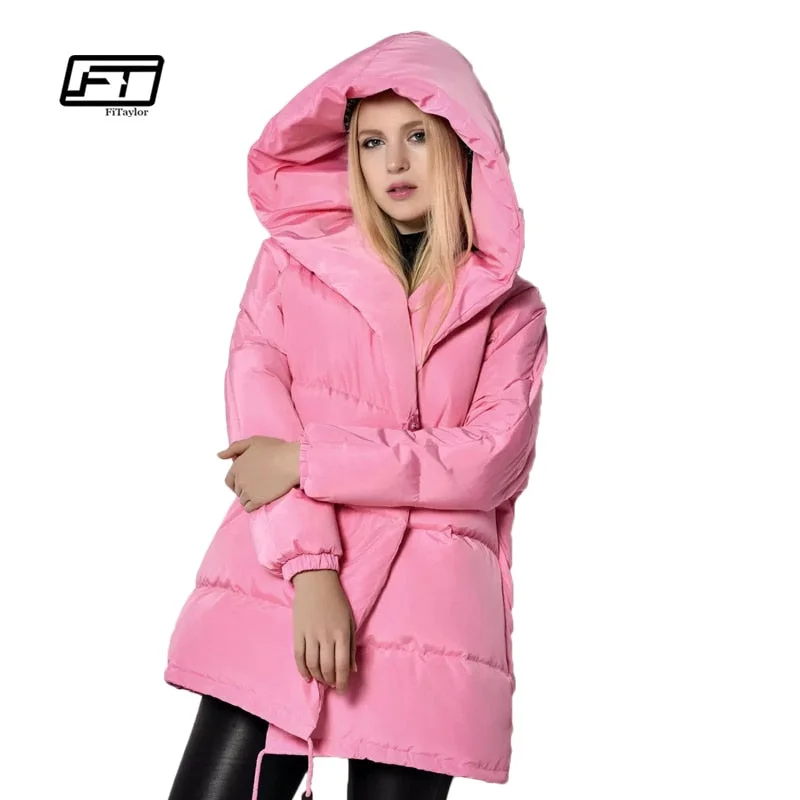 Casual JacketsWinter Jackets Women 90% White Duck Down Parkas Loose Fit Plus Size Hooded Coats Medium Long Warm Casual Pink Snow Outwear