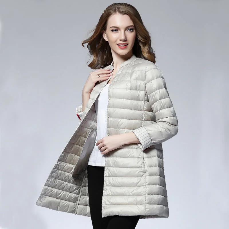 Cashmere JacketsWoman Spring Padded Warm Coat Ultra Light Duck Down Jacket Long Female Overcoat Slim Solid Jackets Winter Coat Portable Parkas