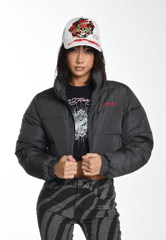 Festival JacketsWomens Drag-Rose Cropped Puffa Jacket - Grey