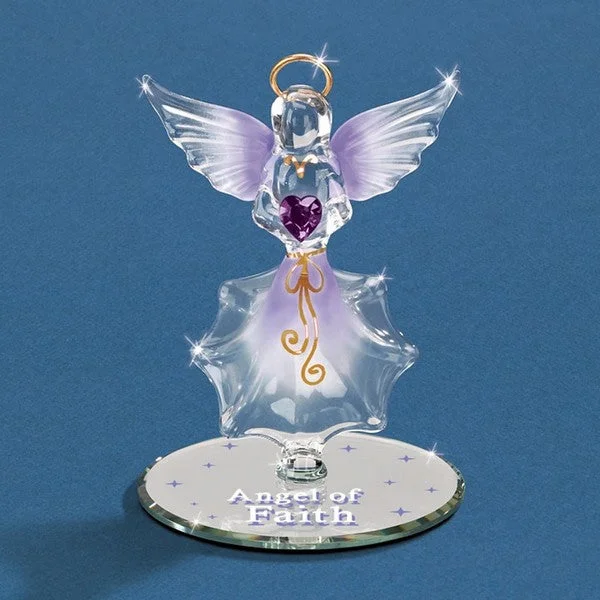 Angel of Faith with Purple Crystal Heart Glass Figurine