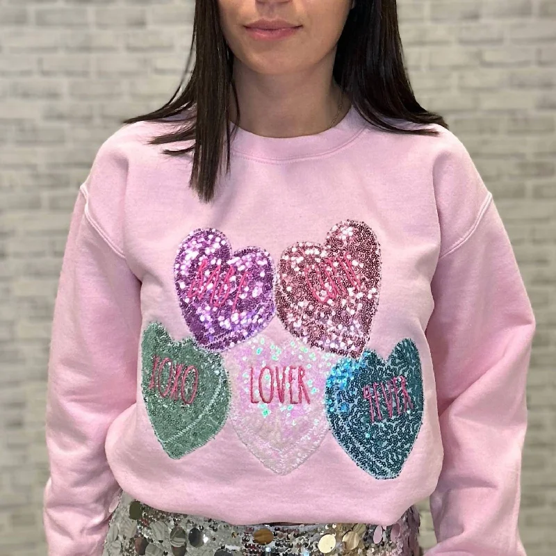 Camping HoodiesConversation Heart Sweatshirt In Light Pink