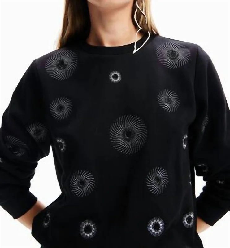 Hemp SweatshirtsGeometric Embroidered Sweatshirt In Black W/silver Stiching