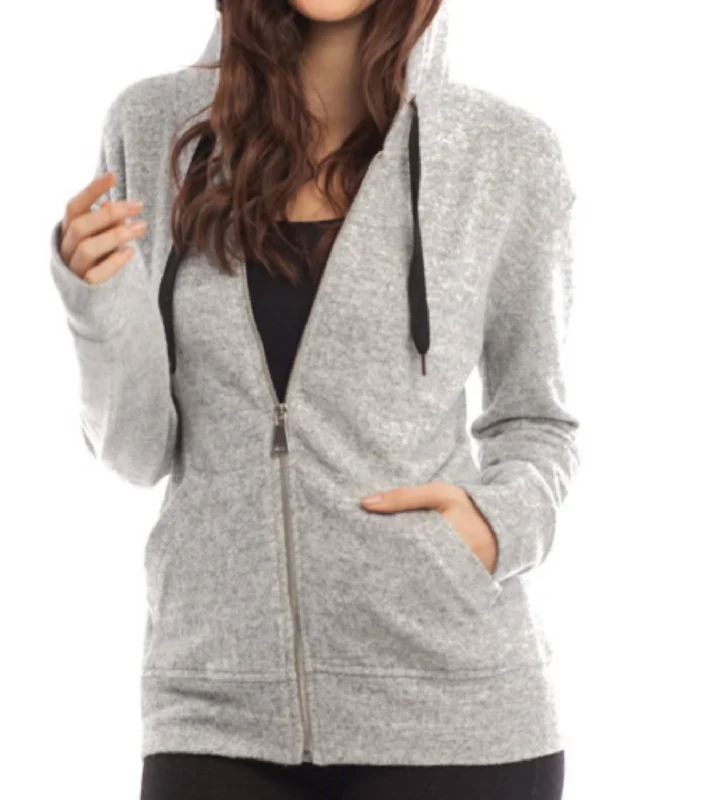 Microfleece HoodiesKourtney Kashmira Zip-Up Hooded Sweatshirt In Gray