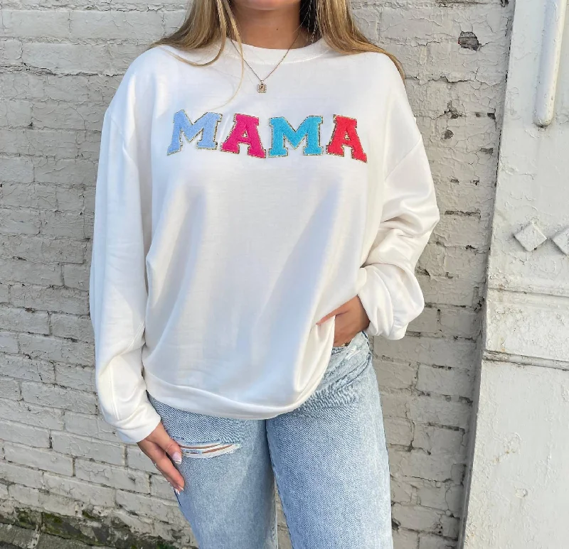 Retro HoodiesMama Chenille Patch Sweatshirt In Cream