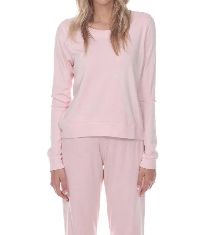 Fitted SweatshirtsRosie Rib Knit Long Sleeve Scoop Neck Sweatshirt W/ Banded Bottom In Blush