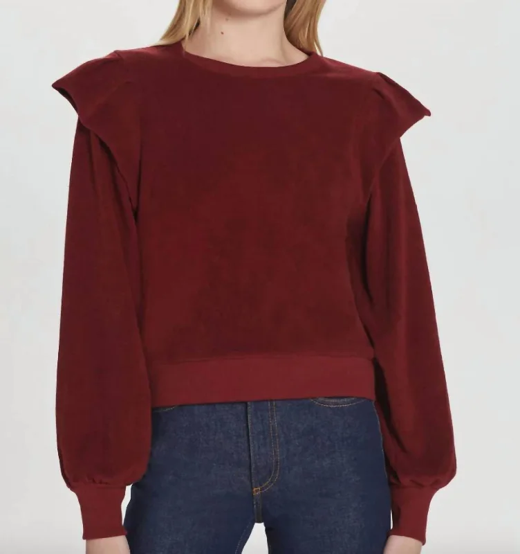 Camo HoodiesRuffle Shoulder Sweatshirt In Pomegranate