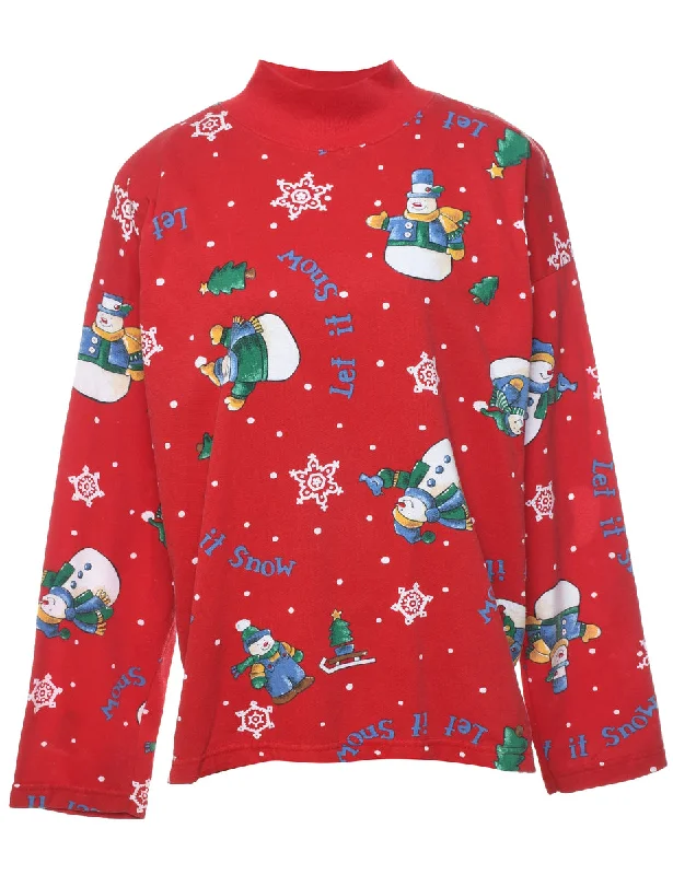 Leather-Paneled SweatshirtsSnowman Christmas Sweatshirt - M