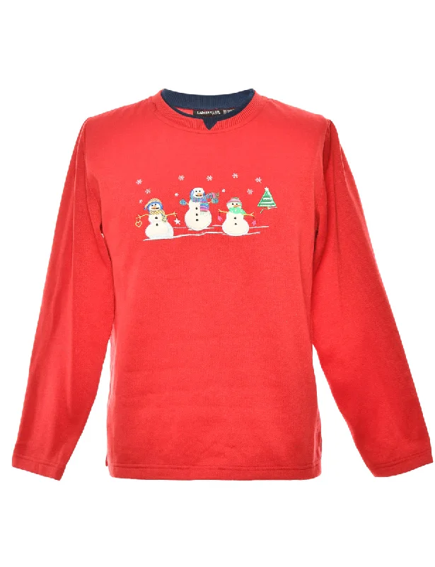 Quilted SweatshirtsSnowman Red Christmas Sweatshirt - L