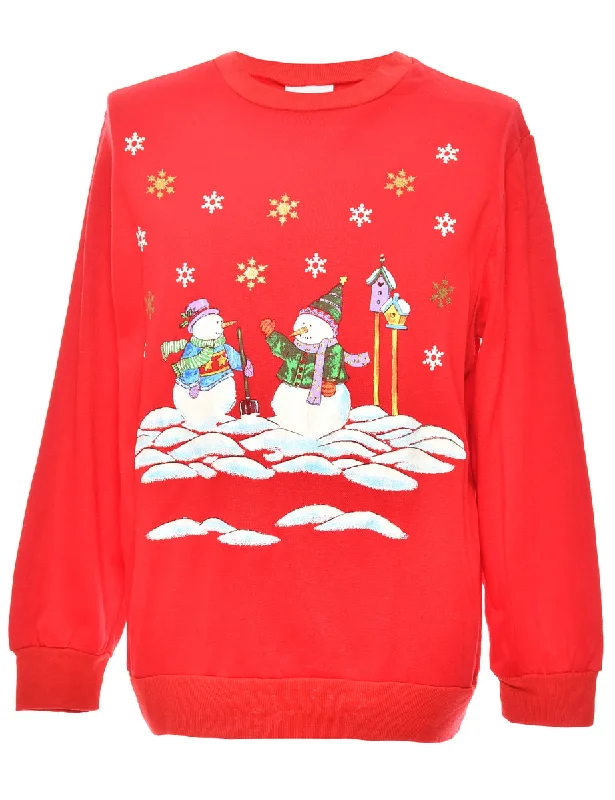 Stretch-Knit SweatshirtsSnowman Red Christmas Sweatshirt - S