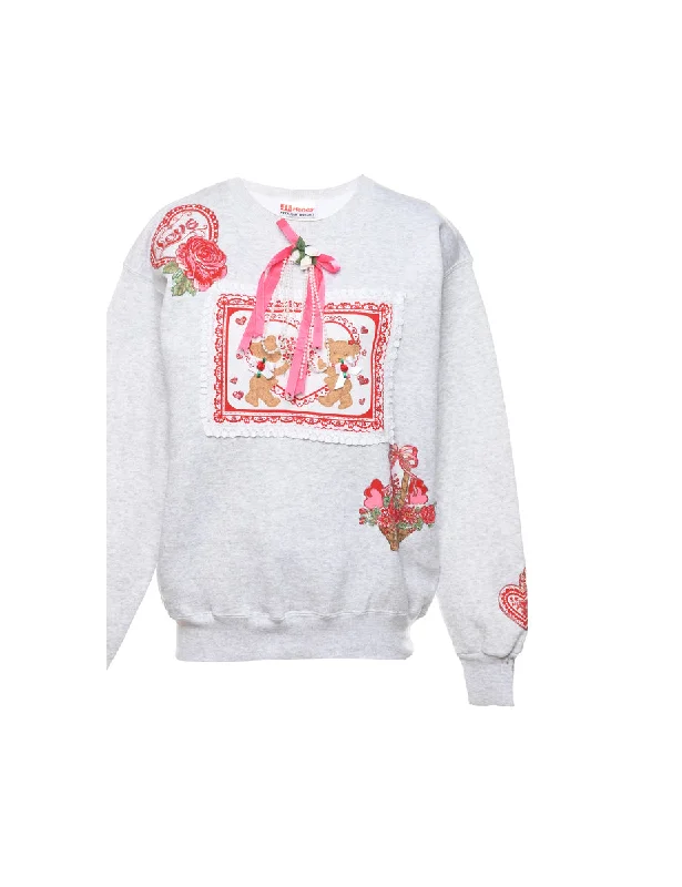 Fringed HoodiesTeddy Bear Print Christmas Sweatshirt - M