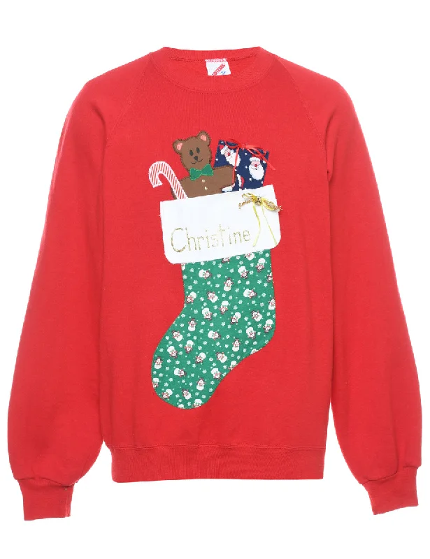 Sequined HoodiesTeddy Bear Print Christmas Sweatshirt - M