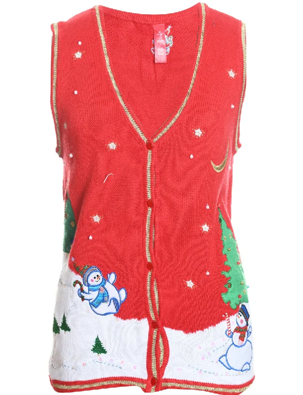 Mesh T-ShirtsWinter Scene Design Christmas Vest - M