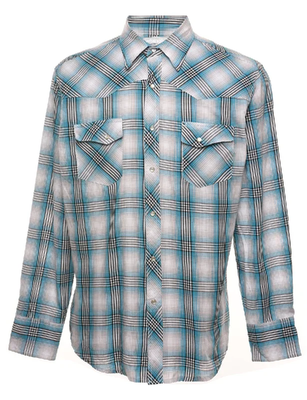 UV-Protection T-ShirtsWrangler Checked Light Blue & Grey Shirt - M