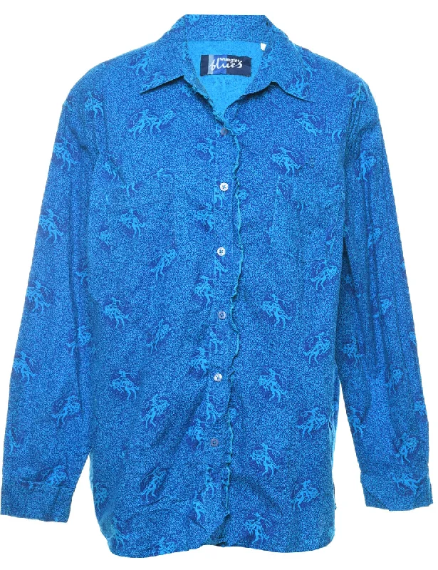 Polyester T-ShirtsWrangler Long Sleeve Blue Patterned Shirt - XL