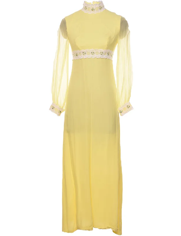 Retro T-ShirtsYellow High Neck 1970s Maxi Dress - M