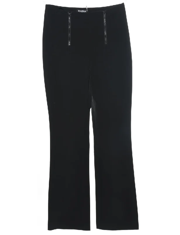 Tasseled T-ShirtsZip Front Black Flared Leg Trousers - W26 L32