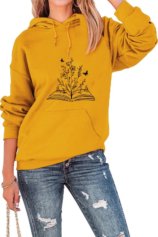 Layered SweatshirtsWOMEN PRINTING DRAWSTRING HOODED SWEATSHIRTS