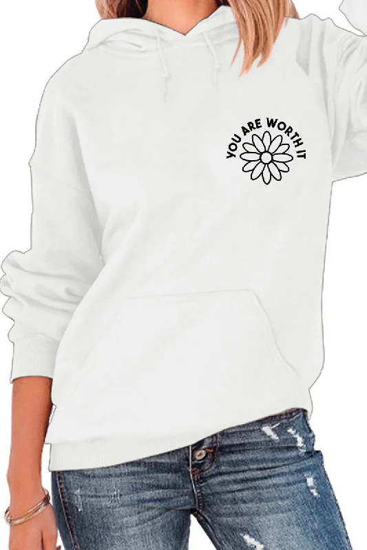 Travel SweatshirtsWOMEN FLOWER PATTEN HOODED SWEATSHIRT