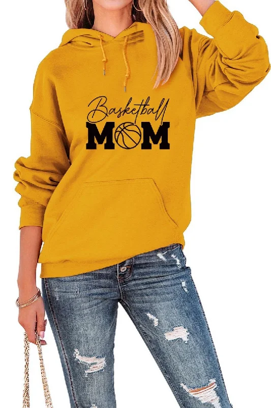 Microfleece HoodiesWOMEN BASKETBALL PRINT LOOSE HOODED SWEATSHIRT