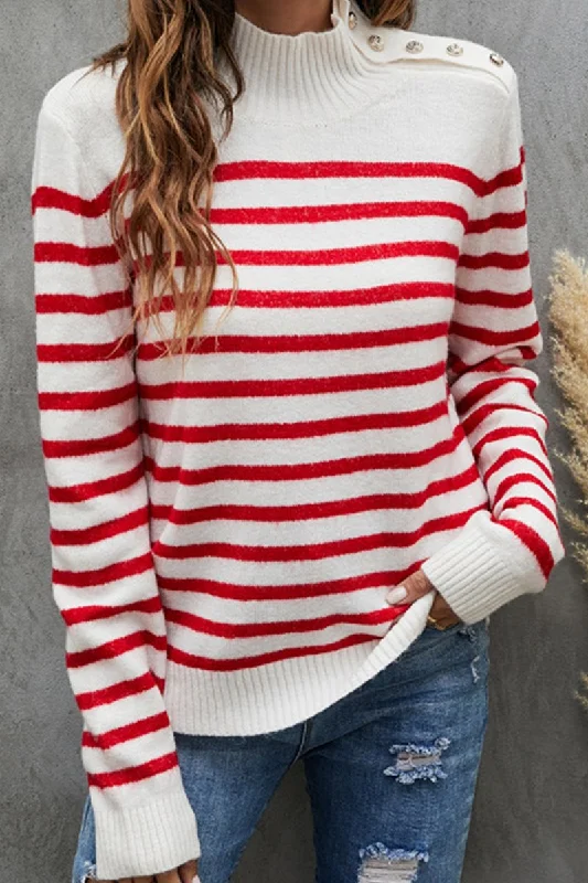 Workout SweatshirtsWOMEN HIGH NECK RIBBED STRIPE PATTERN SWEATSHIRT