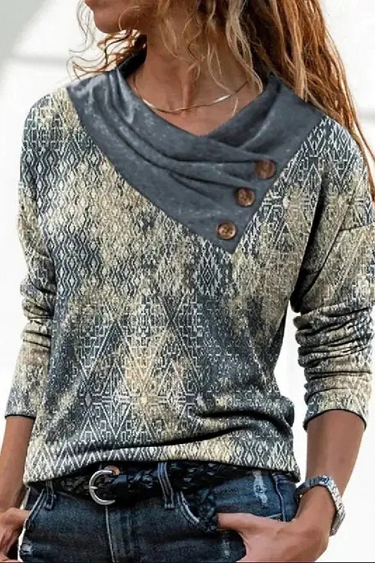 High-Fashion SweatshirtsWOMEN BUTTON NECK LONG SLEEVE SWEATSHIRT