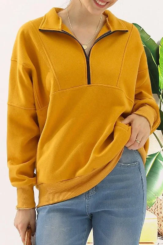 Asymmetrical HoodiesHALF ZIP UP SWEATSHIRT WITH KANGAROO POCKET