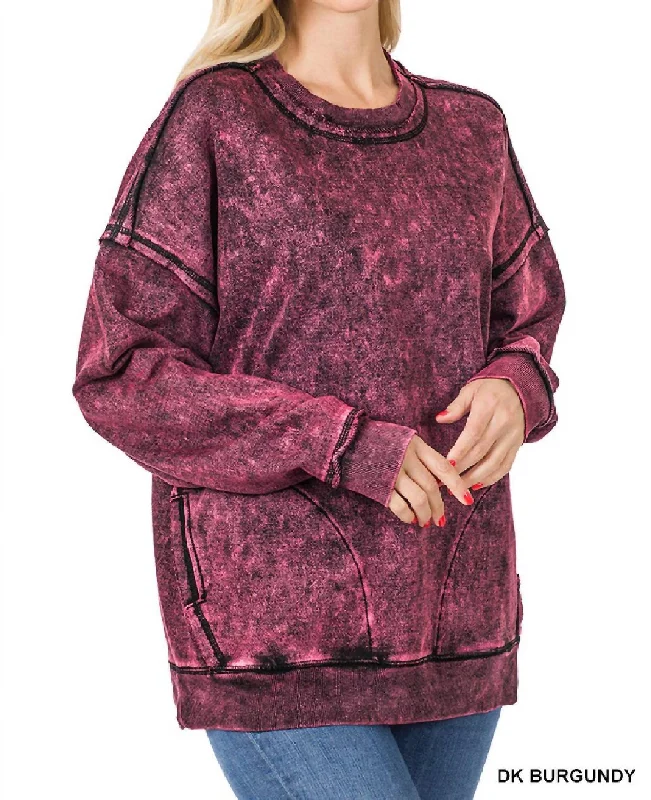 Workout SweatshirtsFrench Terry Mineral Wash Sweatshirt In Dark Burgundy