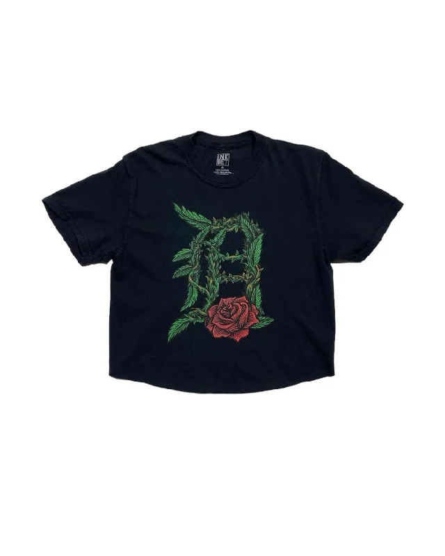 Work T-ShirtsInk Detroit - Old English D Rose - Oversize Crop T-Shirt - Black