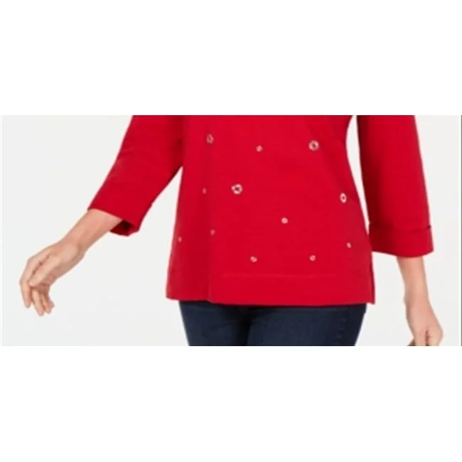 Hooded SweatshirtsKaren Scott Women's Embellished Sweatshirt Red Size Large