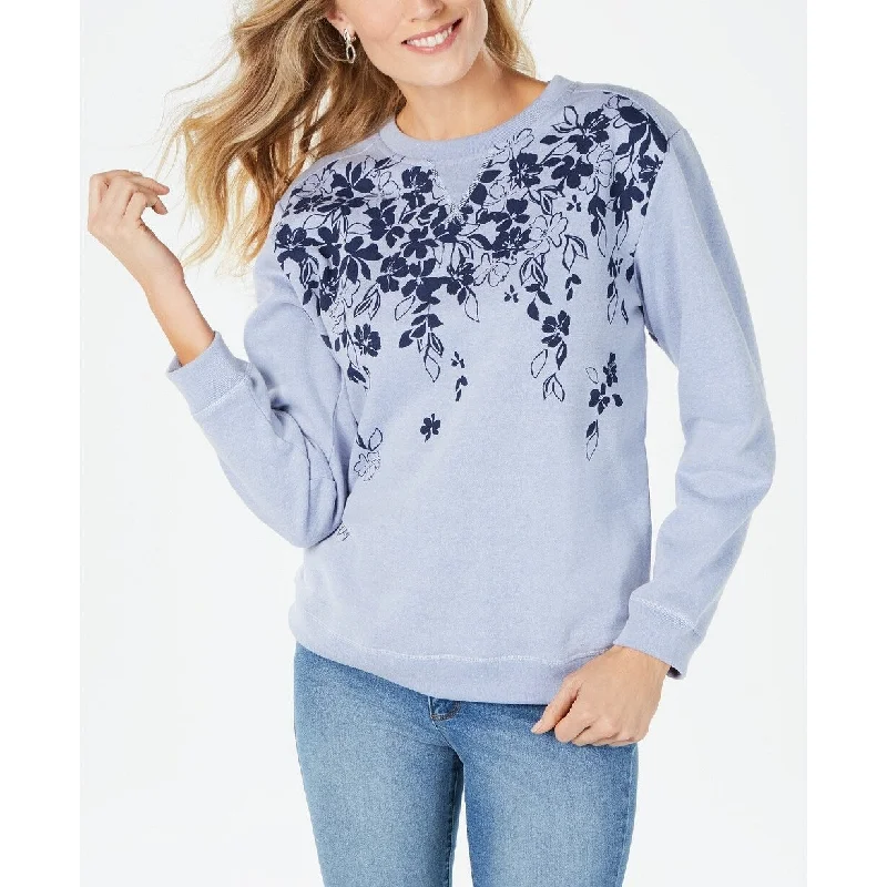 Yoga SweatshirtsKaren Scott Women's Floral-Print Sweatshirt Blue Heather Size Small