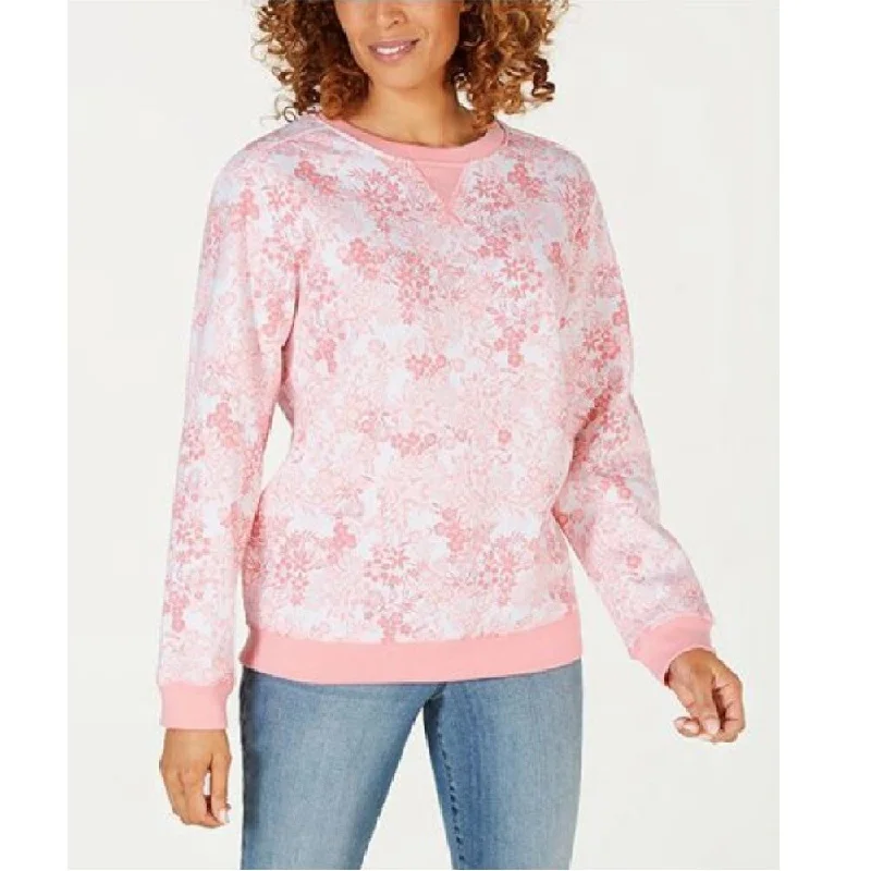 Embroidered SweatshirtsKaren Scott Women's Floral-Print Sweatshirt Coral Topaz Size Extra Large - X-Large