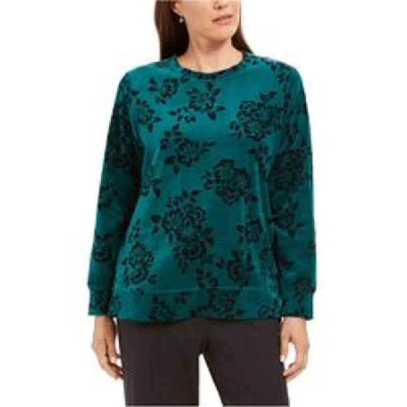 Ruffled SweatshirtsKaren Scott Women's Petite Floral-Print Sweatshirt Green Size Small