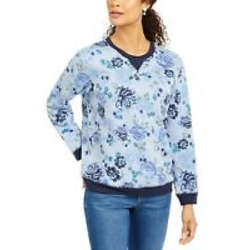 Kangaroo Pocket SweatshirtsKaren Scott Women's Sport Key Garden Fleece Sweatshirt Blue Size Large