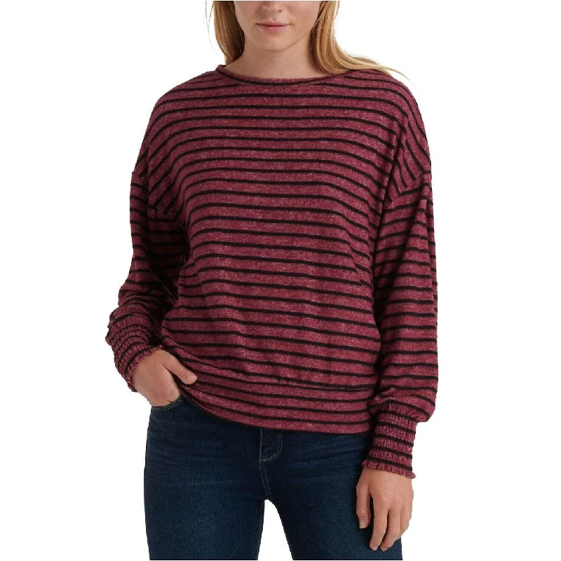 Studded SweatshirtsLucky Brand Women's Striped Smocked-Cuff Sweatshirt Red Size Small