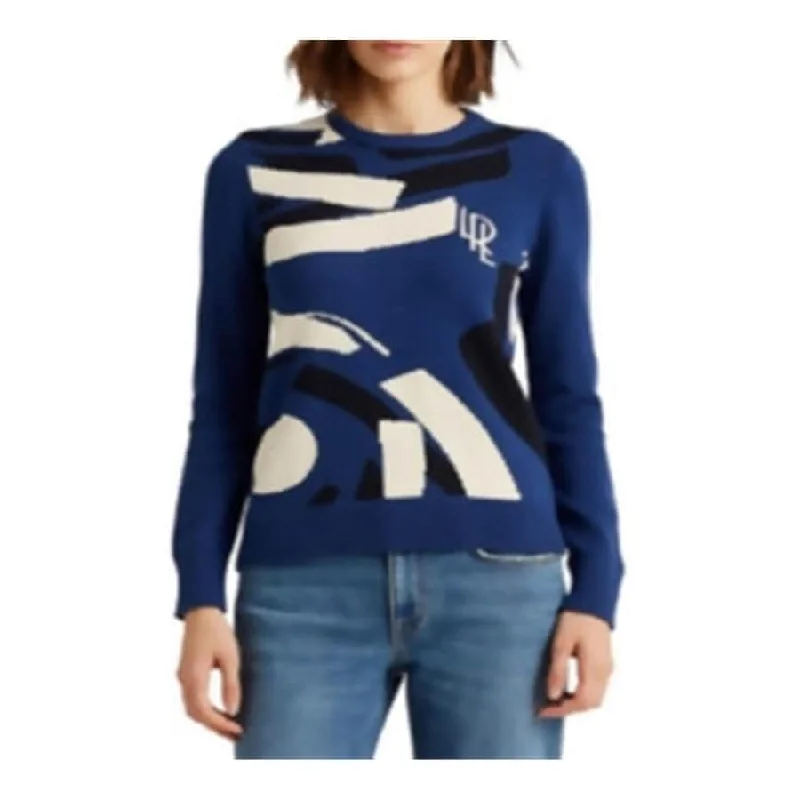 Kangaroo Pocket SweatshirtsRalph Lauren Women's Ribbed Embroidered Logo Sweatshirt Blue Size X-Large