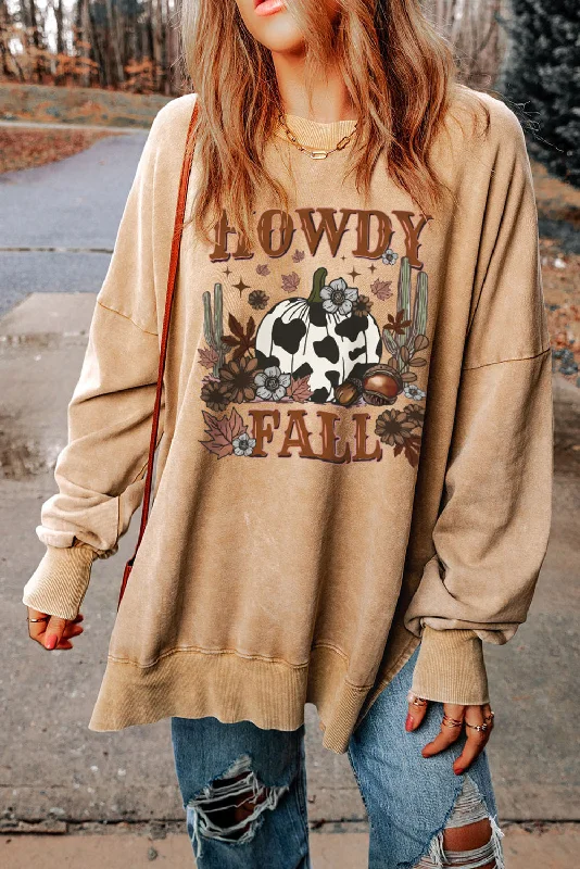 Streetwear HoodiesRound Neck Dropped Shoulder HOWDY FALL Graphic Sweatshirt