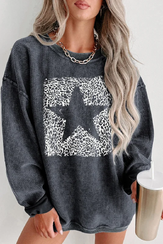 Ski SweatshirtsRound Neck Dropped Shoulder Star Graphic Sweatshirt