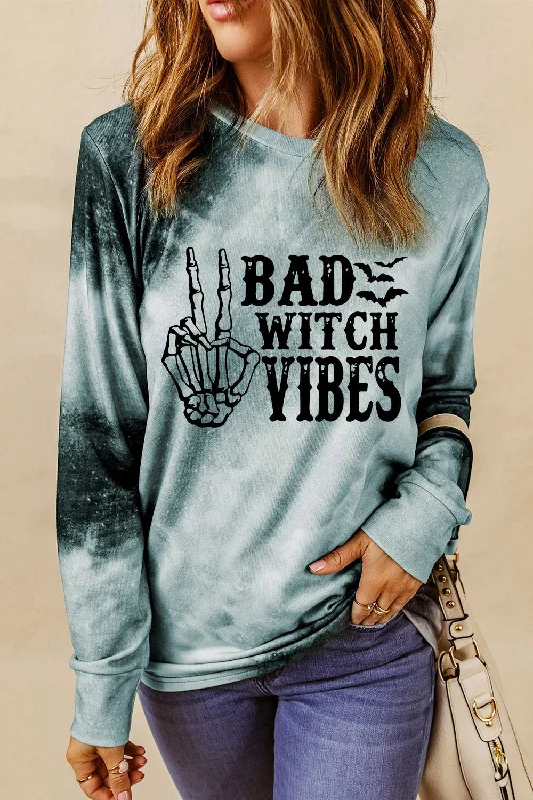 Thermal HoodiesRound Neck Long Sleeve BAD WITCH VIBES Sweatshirt