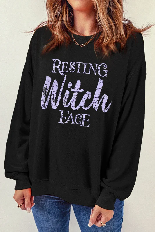 Performance HoodiesRound Neck Long Sleeve RESTING WITCH FACE Graphic Sweatshirt