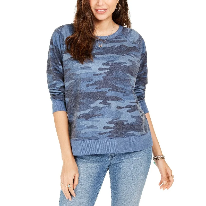 Ribbed Cuff HoodiesStyle & Co Women's Camo Sweatshirt Blue Size 2 Extra Large - 2XL