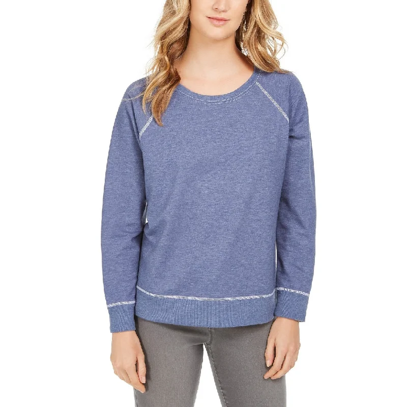 Mesh-Lined HoodiesStyle & Co Women's Contrast-Stitched Sweatshirt Blue Size Medium