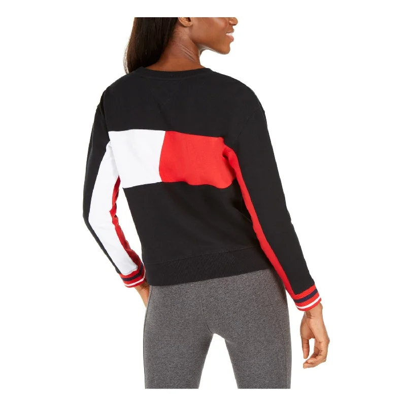 Band Merch SweatshirtsTommy Hilfiger Women's Colorblocked French Terry Sweatshirt Black Size Small