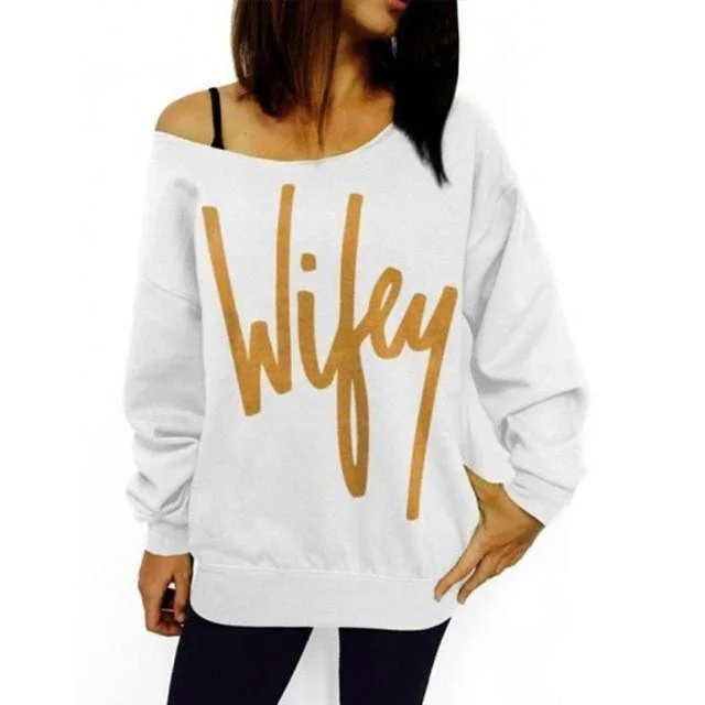 Thermal HoodiesWomen Blouse Letter Print Loose O-Neck Sweatshirt